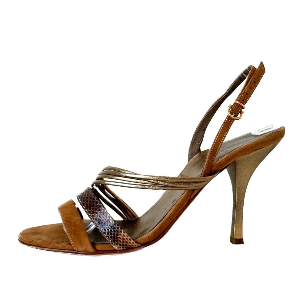 Salvatore Ferragamo Brown Suede Leather Slingback Sandals Size 7